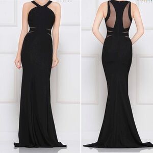COLORS DRESS Black Halter Fitted Evening Gown STYLE #2049 Size 4 Stretch Crepe